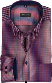 ETERNA comfort fit overhemd - poplin heren overhemd - rood met blauw geruit (contrast) - Strijkvrij - Boordmaat: 47
