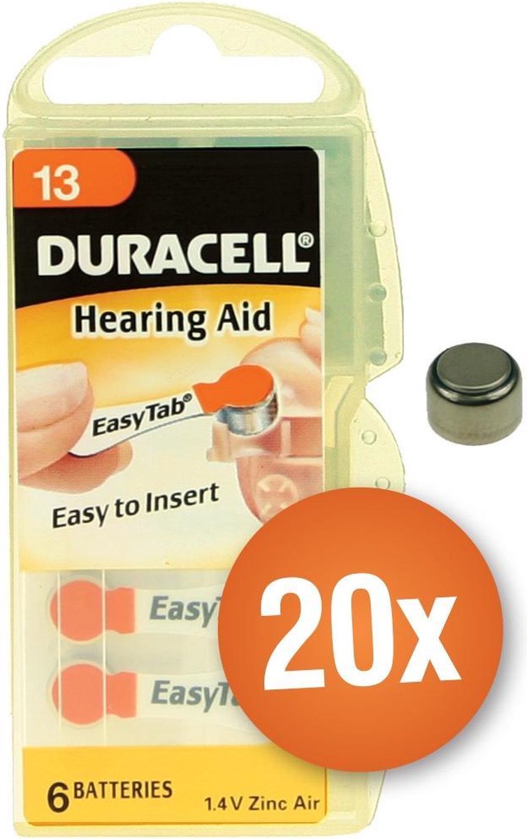 Voordeelpak Duracell gehoorapparaat batterijen - Type 13 (oranje) - 20 x 6 stuks