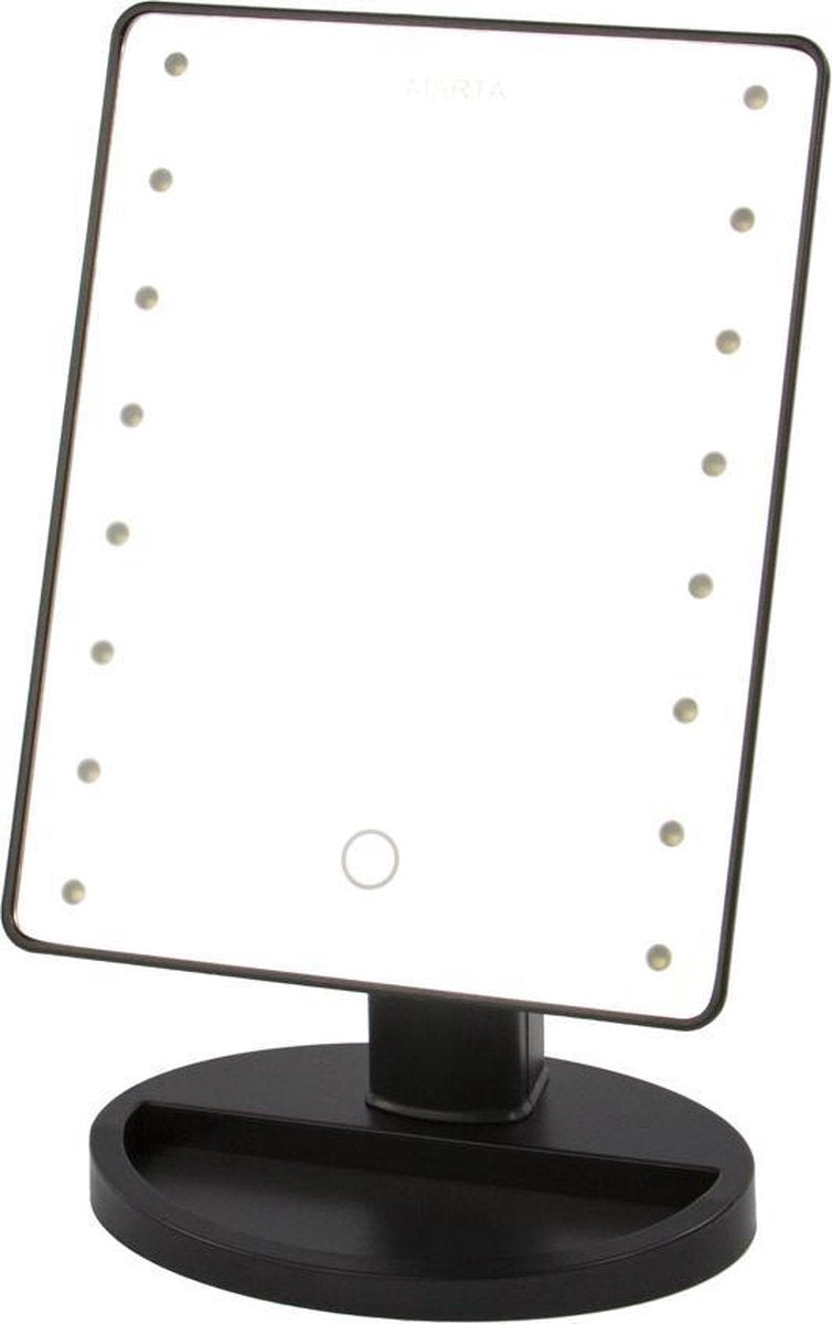 MARTA MT-2654 verlichte make-up spiegel|16x21CM|Instelbare LED verlichting|black pearl