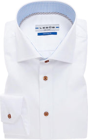 Ledeb Tailored Fit overhemd - wit (contrast) - Strijkvrij - Boordmaat: 47