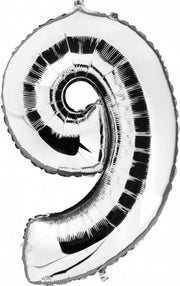 Folie Ballon Cijfer 9 Zilver 100cm - leeg