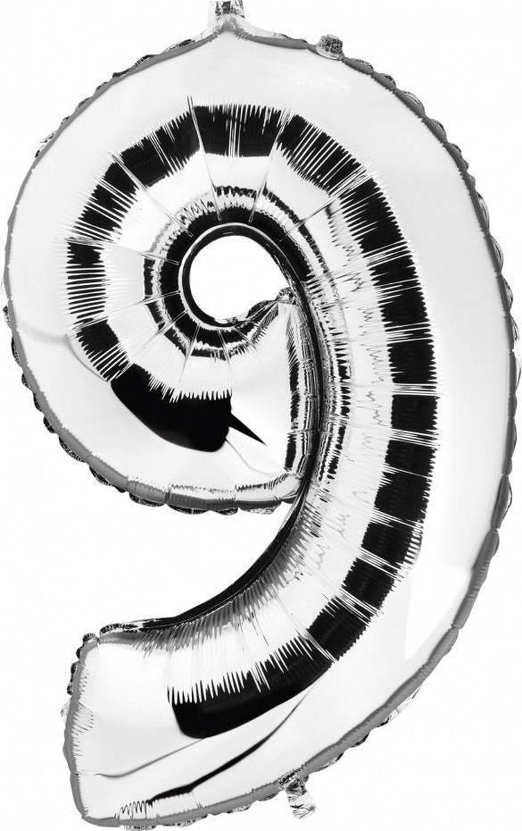 Folie Ballon Cijfer 9 Zilver 100cm - leeg