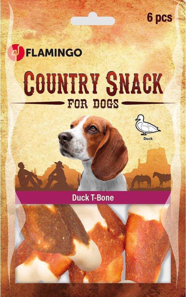 Flamingo hondensnack Country snack t-bone eend 120gr 6st