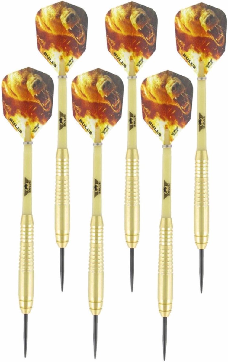 2x Set van 3 dartpijlen Bear Brass 21 grams - Darten/darts sport artikelen pijltjes messing