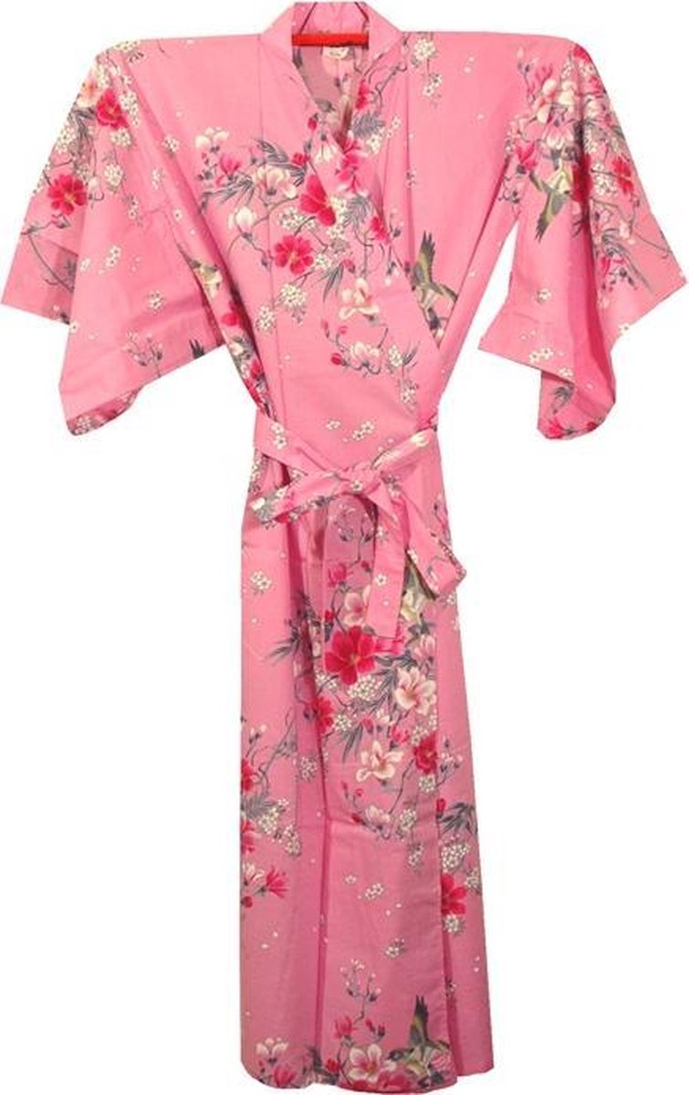 Traditionele Japanse Kimono Yukata Roze met Bloemen 100% katoen