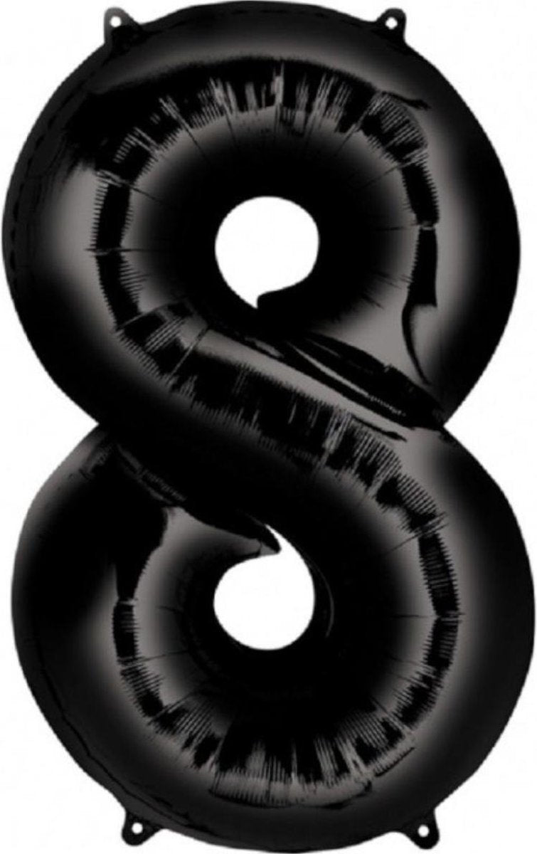 Ballon Cijfer 8 Jaar Zwart Verjaardag Versiering Zwarten Helium Ballonnen Feest Versiering 86 Cm XL Formaat Met Rietje