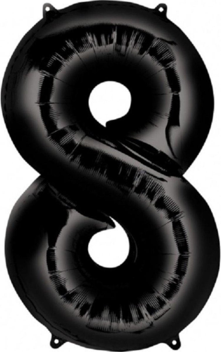Ballon Cijfer 8 Jaar Zwart 36Cm Verjaardag Feestversiering Met Rietje