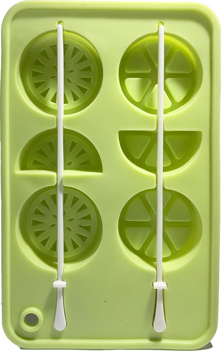 Ultrasativa Siliconen IJsblokjesvorm - Fruit Spies - Citroen/Limoen Vorm - Ijsblok - Met Stokje - Lang Ijsblok - Ijsblokjes vorm - BPA Vrij - 100% Silicone - Groen - 6 Ijsblokjes - Design Ijsblokjes - Fruit Mal -