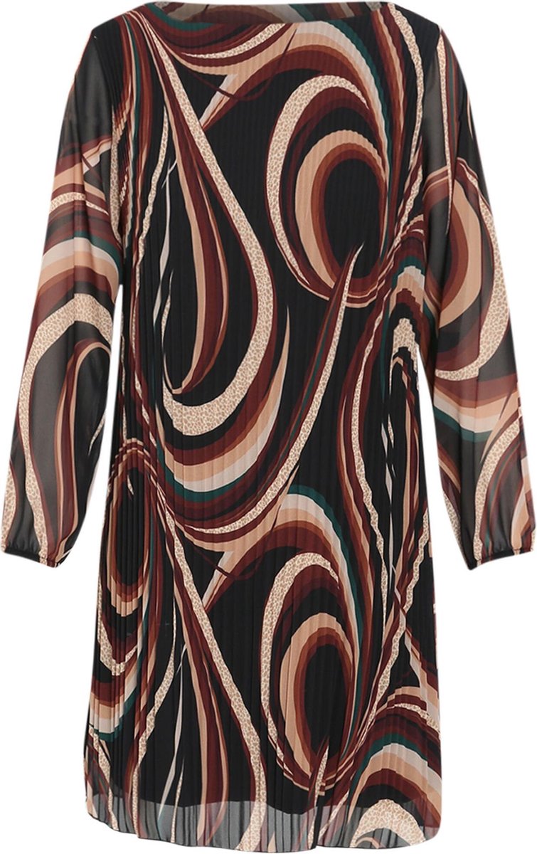 Cassis - Jurk in plissévoile met geometrische print - Bruin