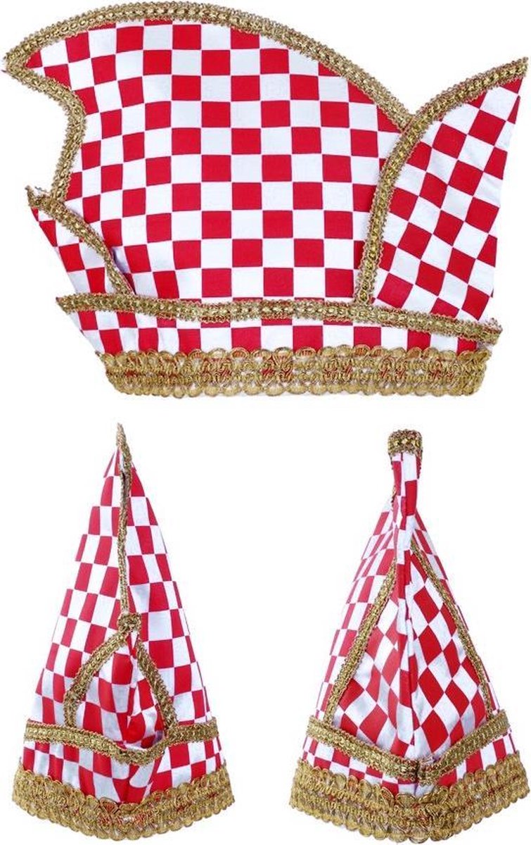 Prins Carnaval steek muts rood wit geblokt Brabant - blokjes Brabantse prinsenmuts raad van elf goud prinsensteek