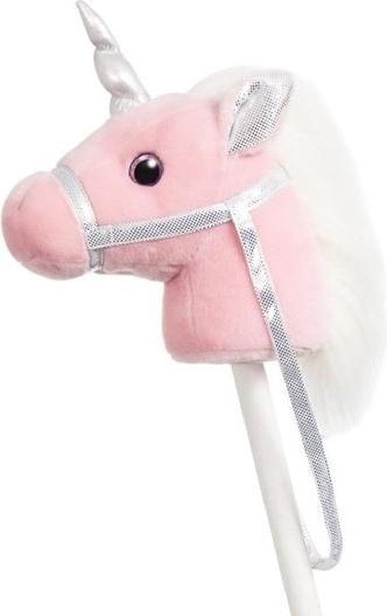 Pluche stokpaardje roze eenhoorn met geluid 94 cm