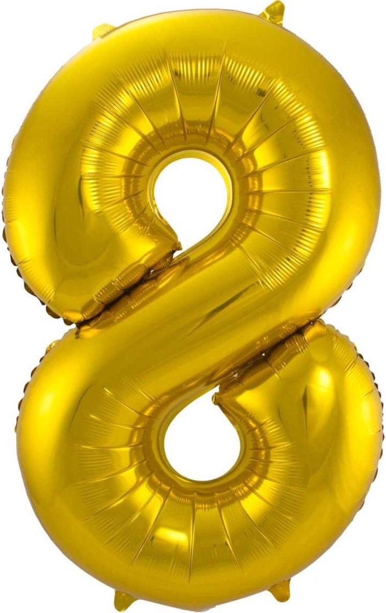 Ballon Cijfer 8 Jaar Goud 36Cm Verjaardag Feestversiering Met Rietje