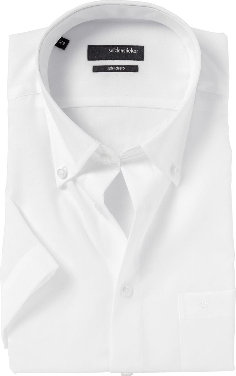 Seidensticker Regular Fit overhemd korte mouw - wit (button down) - Strijkvrij - Boordmaat: 46