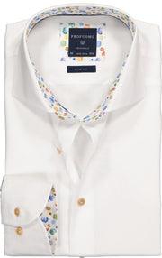 Profuomo Slim Fit overhemd - wit twill (contrast) - Strijkvrij - Boordmaat: 43