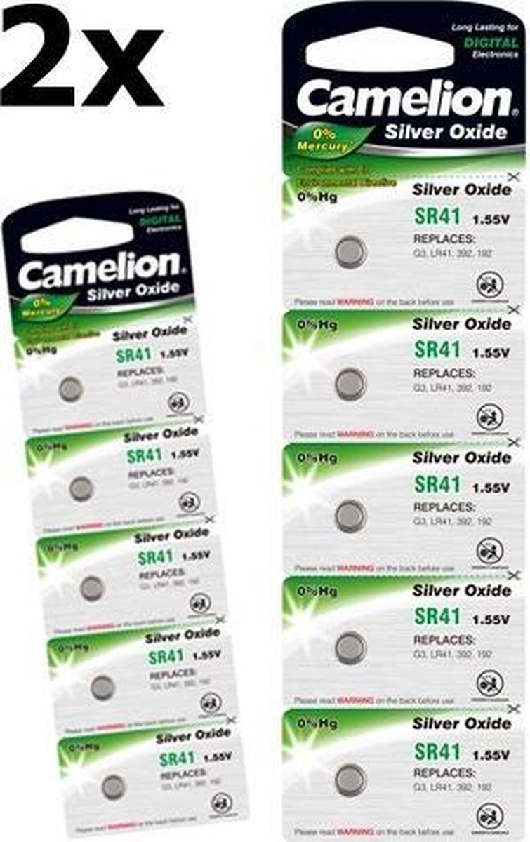 10 Stuks (2 Blisters a 5St) - Camelion Silver Oxide SR41W/392 1.55V knoopcel batterij
