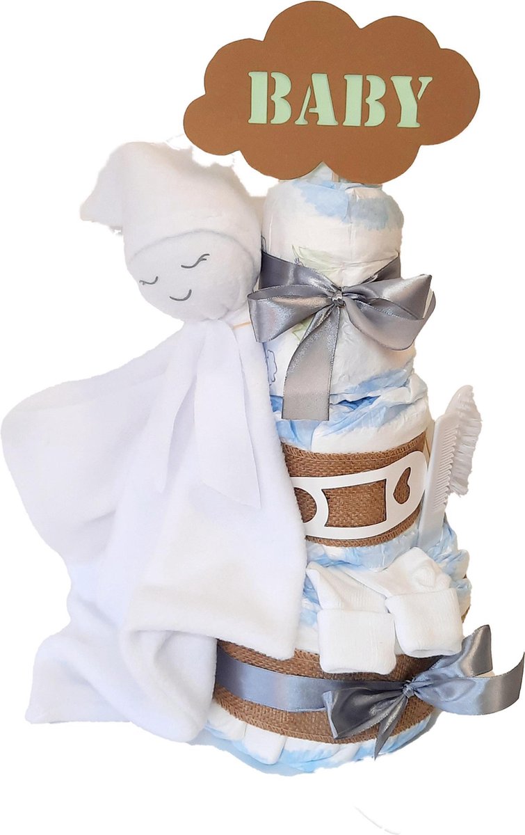 Luiertaart knuffeldoek baby wit/Luiertaart/Kraamcadeau/Babycadeau