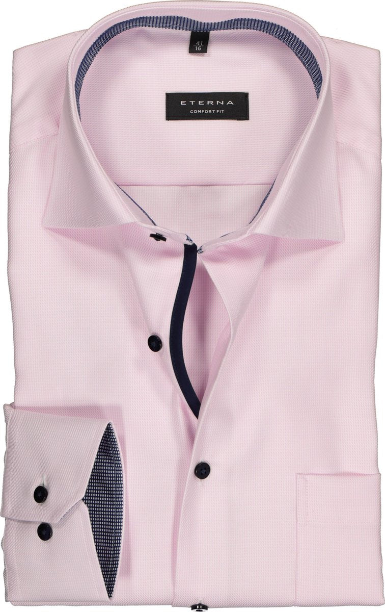 ETERNA comfort fit overhemd - twill structuur - roze (contrast) - Strijkvrij - Boordmaat: 48
