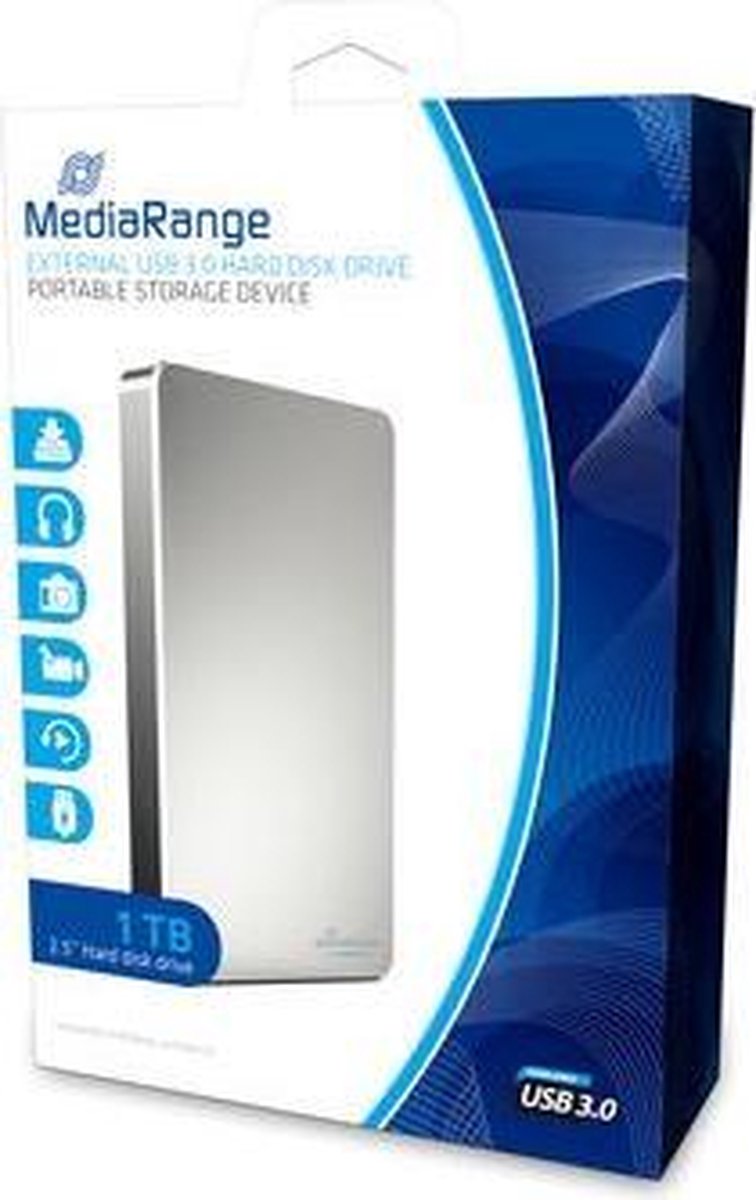 MediaRange USB 3.0 HDD 1TB externe harde schijf 1000 GB Zilver