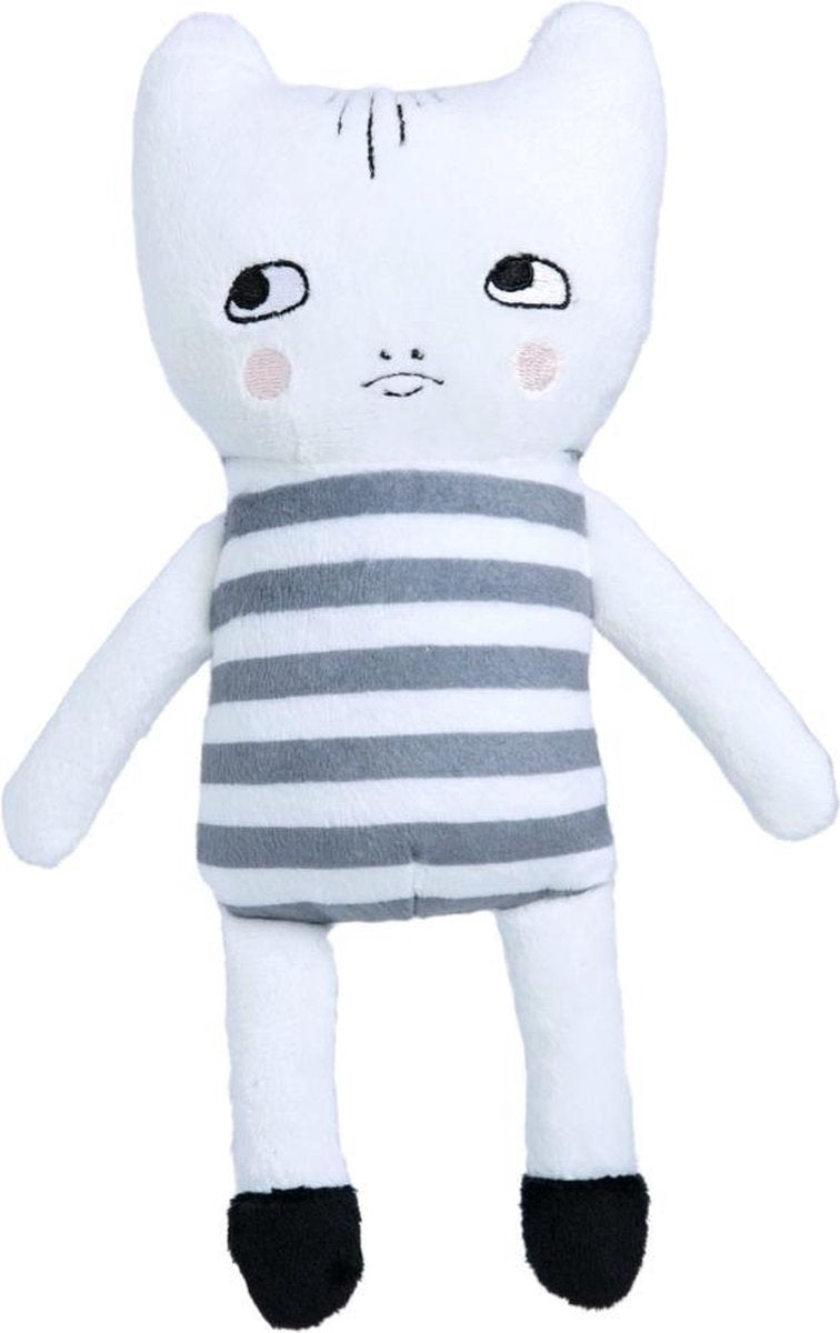 Luckyboysunday Knuffelkat Junior 20 Cm Polyester Wit/grijs
