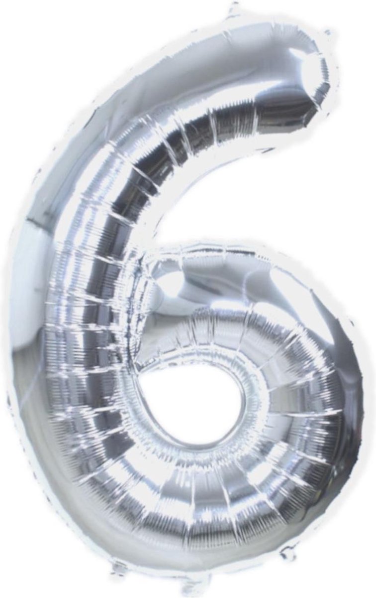 Folie Ballon Cijfer 6 Jaar Zilver 70Cm Verjaardag Folieballon Met Rietje