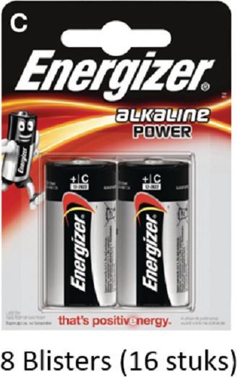 16 stuks (8 blisters a 2 stuks) Energizer Alkaline Power C batterij