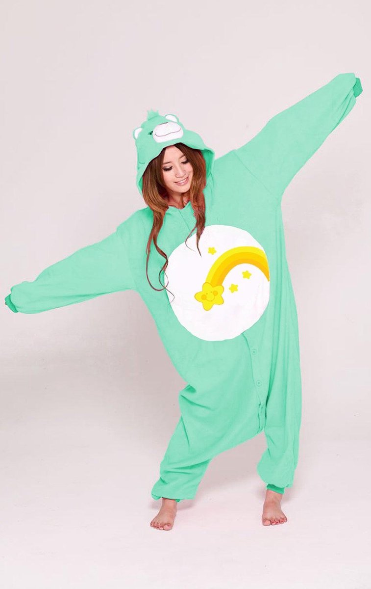 KIMU Onesie Troetelbeer turquoise - maat 110-116 - Troetelbeertjes pak kostuum Wish Bear ster kinder berenpak beer pyjama