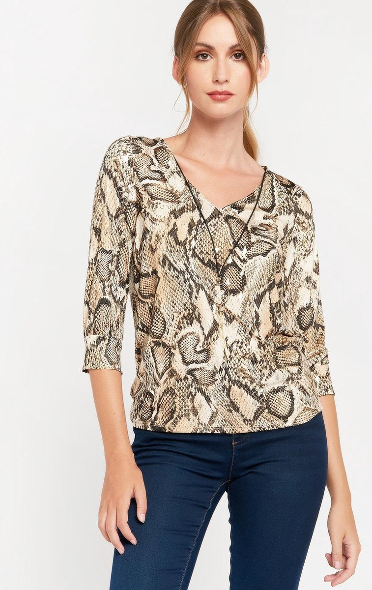 T-shirt slangenprint - Beige