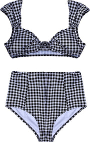 Jonge dames bikini high waist ruitje zwart-wit - L
