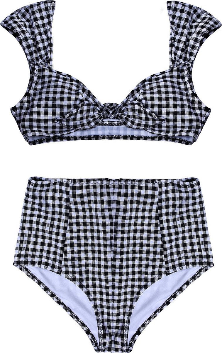 Jonge dames bikini high waist ruitje zwart-wit - L