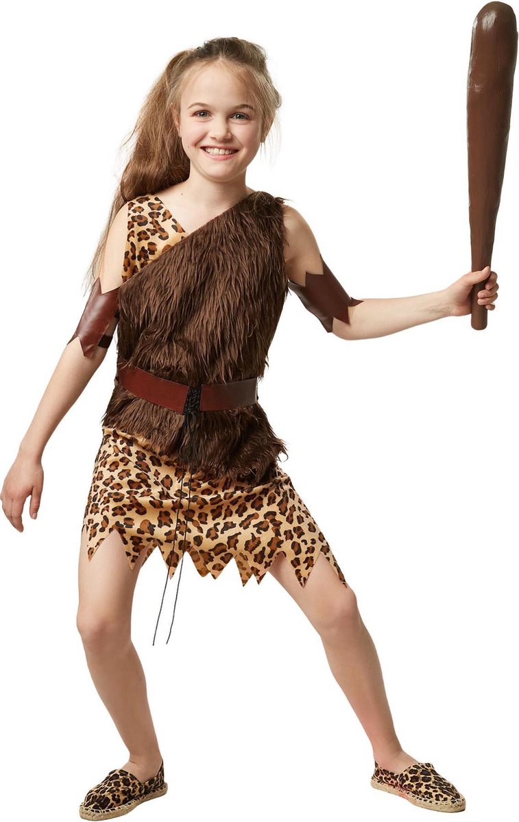 dressforfun - Chique meisje uit het stenen tijdperk 128 (7-8y)  - verkleedkleding kostuum halloween verkleden feestkleding carnavalskleding carnaval feestkledij partykleding - 302736