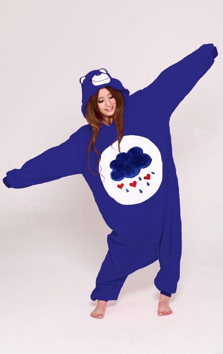 KIMU Onesie Troetelbeer donkerblauw - maat L-XL - Troetelbeertjes pak kostuum Grumpy Bear wolk berenpak beer jumpsuit