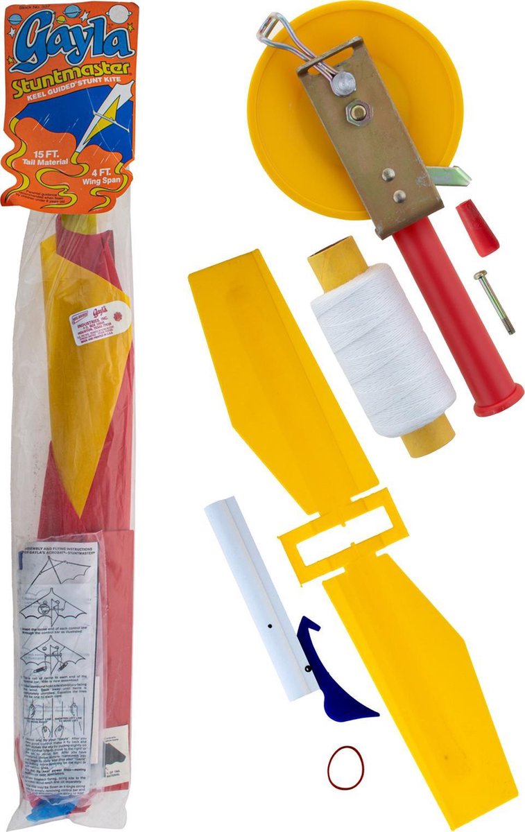 Windvogel - Kite - Wind vlieger Gayla STUNTMASTER BLAUW/GEEL - 120 cm spanbreedte + GRATIS MOLEN MET TOUW EN KITEBIRD