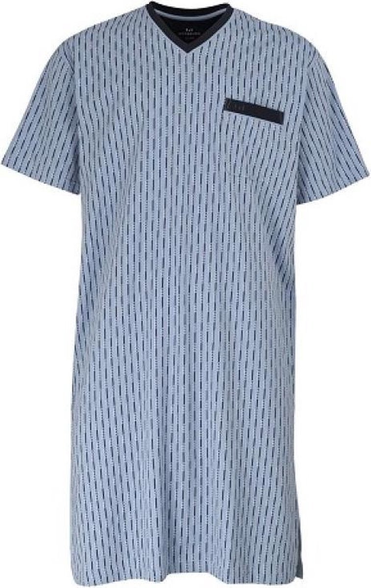 Gotzburg heren nachthemd - V-hals - lichtblauw met blauw en wit dessin -  Maat: 3XL