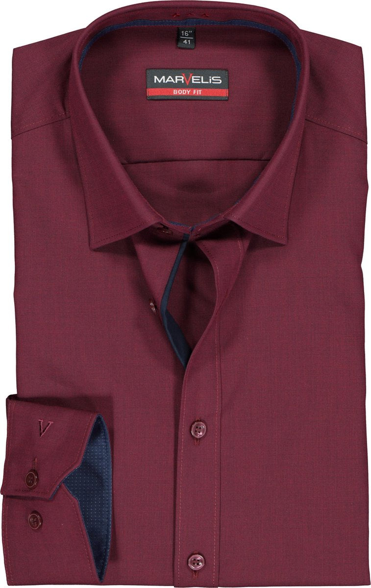 MARVELIS body fit overhemd - bordeaux rood  (contrast) - Strijkvrij - Boordmaat: 39