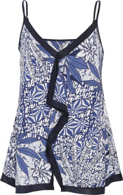 Cassis - Foulardtop met tweekleurige jungleprint - Blauw