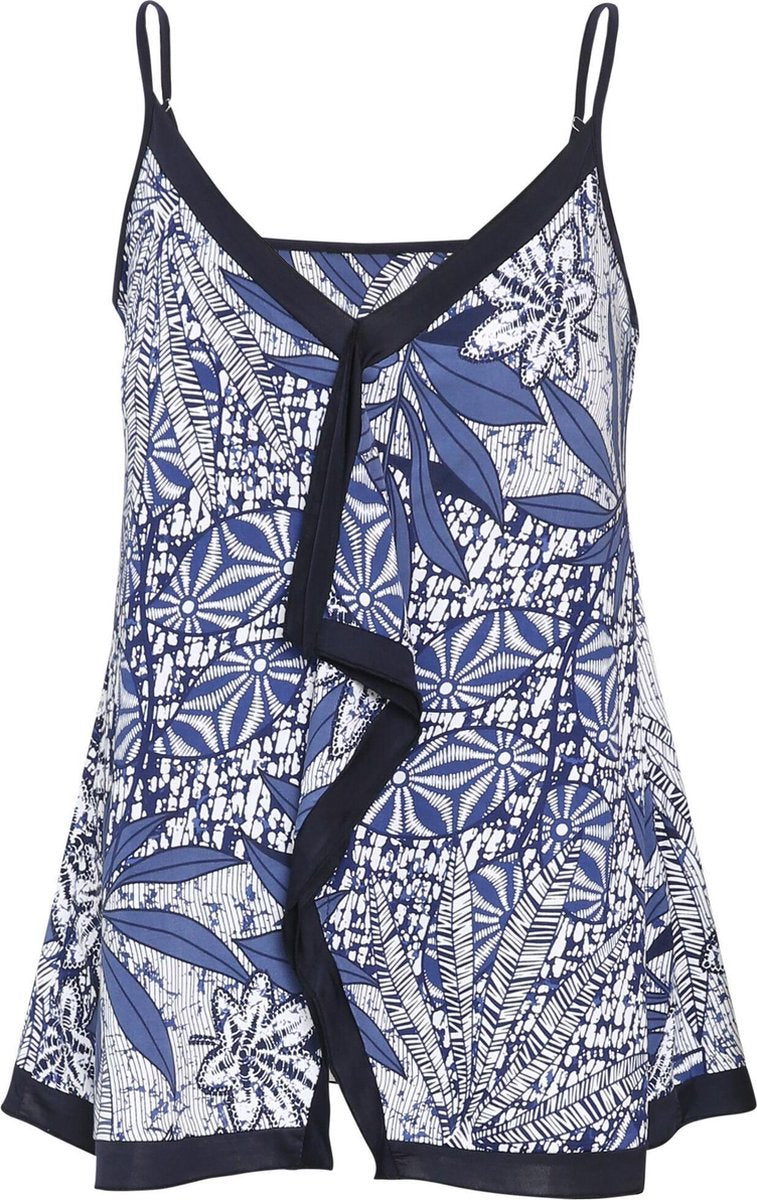 Cassis - Foulardtop met tweekleurige jungleprint - Blauw
