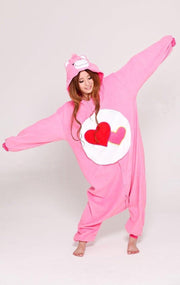 KIMU Onesie Troetelbeer roze hartjes - maat 110-116 - Troetelbeertjes pakje Love-a-Lot kostuum kinder berenpak beer pyjama