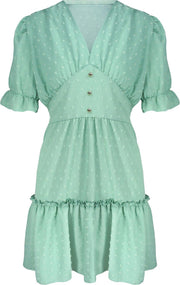 Dots Button Dress Mint Groen
