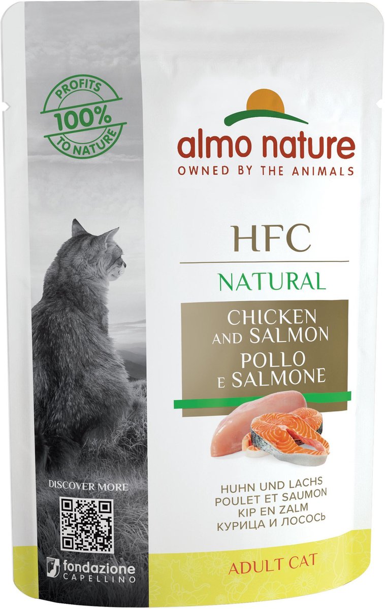 Almo Nature HFC Natural Natvoer voor Katten - 24 x 55 gram - Kip en Zalm - 24 x 55 gram