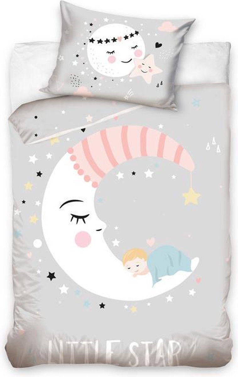 Baby Little Star Dekbedovertrek Maan - Ledikant - 100x135 cm - Grijs