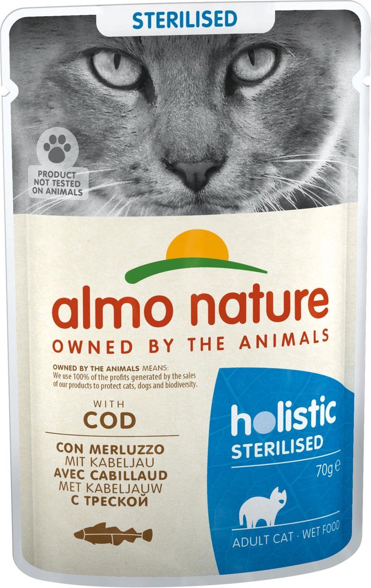 Natvoer voor Gesteriliseerde Katten- Almo Nature - Holistic Sterilized Pouch - 30 x 70g - Kabeljauw - 30 x 70 gram