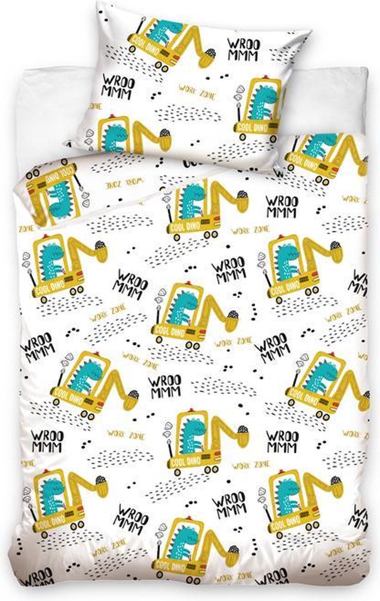 Baby Wroommm Dekbedovertrek Cool Dino - Ledikant - 100x135 cm - Wit
