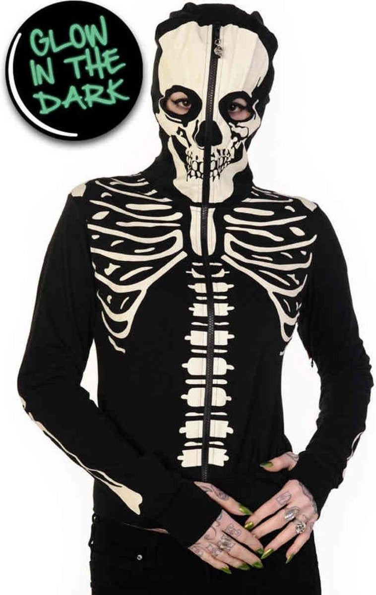 Banned Vest met capuchon -XL- Glow in the Dark Skeleton Hand Zwart/Wit