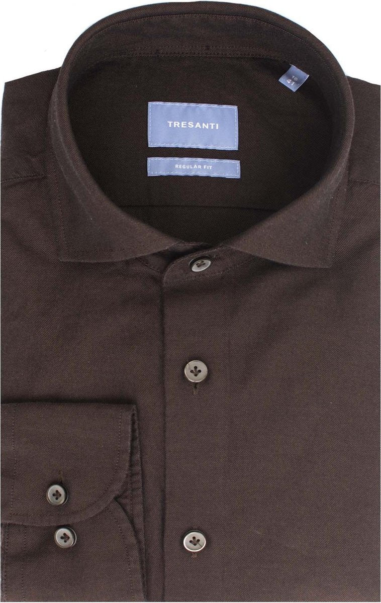 Overhemd katoen bruine twill - Regular Fit