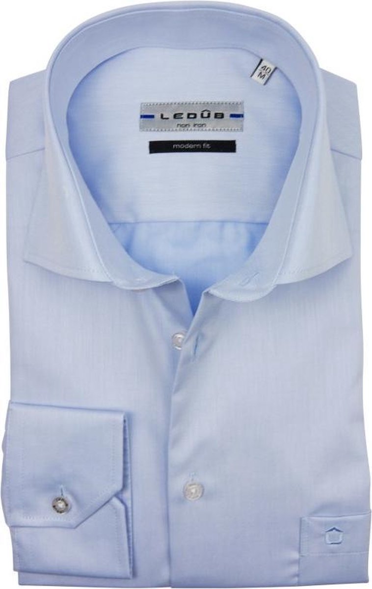 Ledeb Modern Fit overhemd - blauw - Strijkvrij - Boordmaat: 47