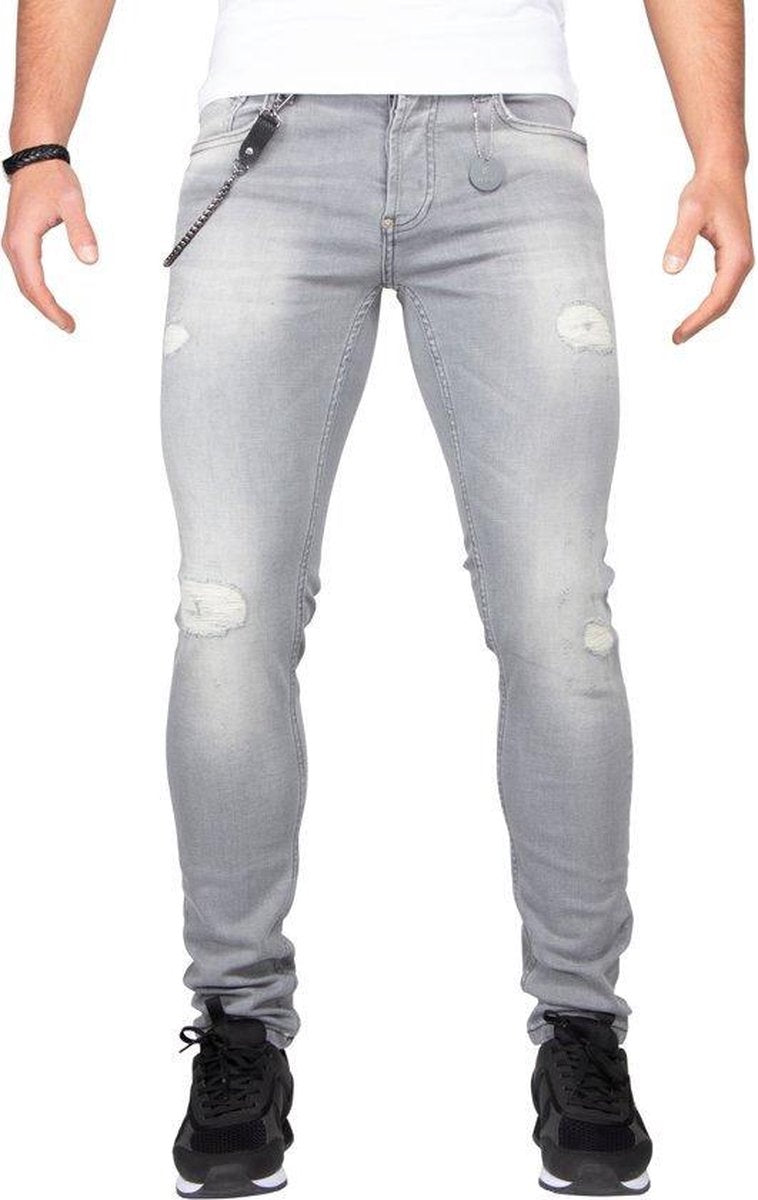 Jeans - LEYON Destroyed Denim Grijs - Spijkerbroek - Slim Fit - W33 L32