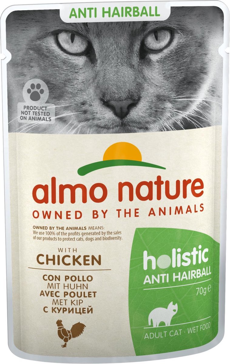 Natvoer voor Katten met Anti-Haarbal formule - Almo Nature - Holistic Anti-Hairball Pouch - 30 x 70g - Kip - 30 x 70 gram