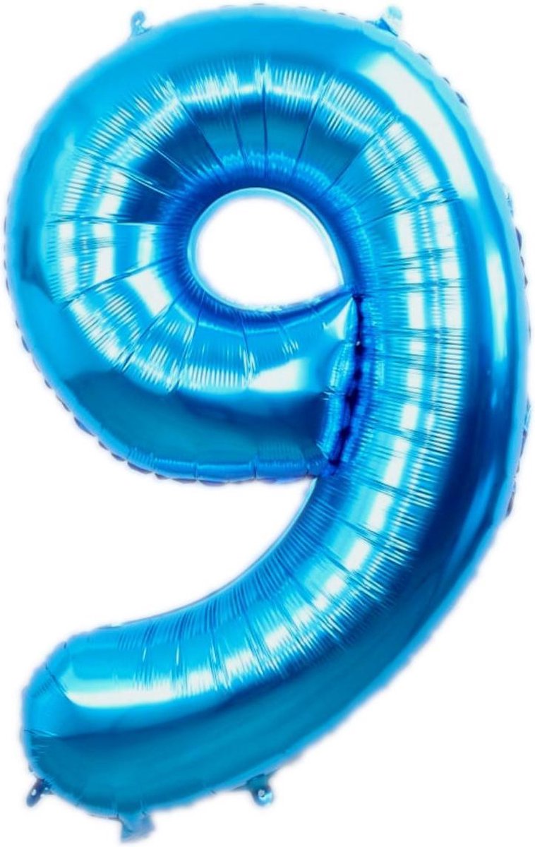 Folie Ballon Cijfer 9 Jaar Blauw 36Cm Verjaardag Folieballon Met Rietje