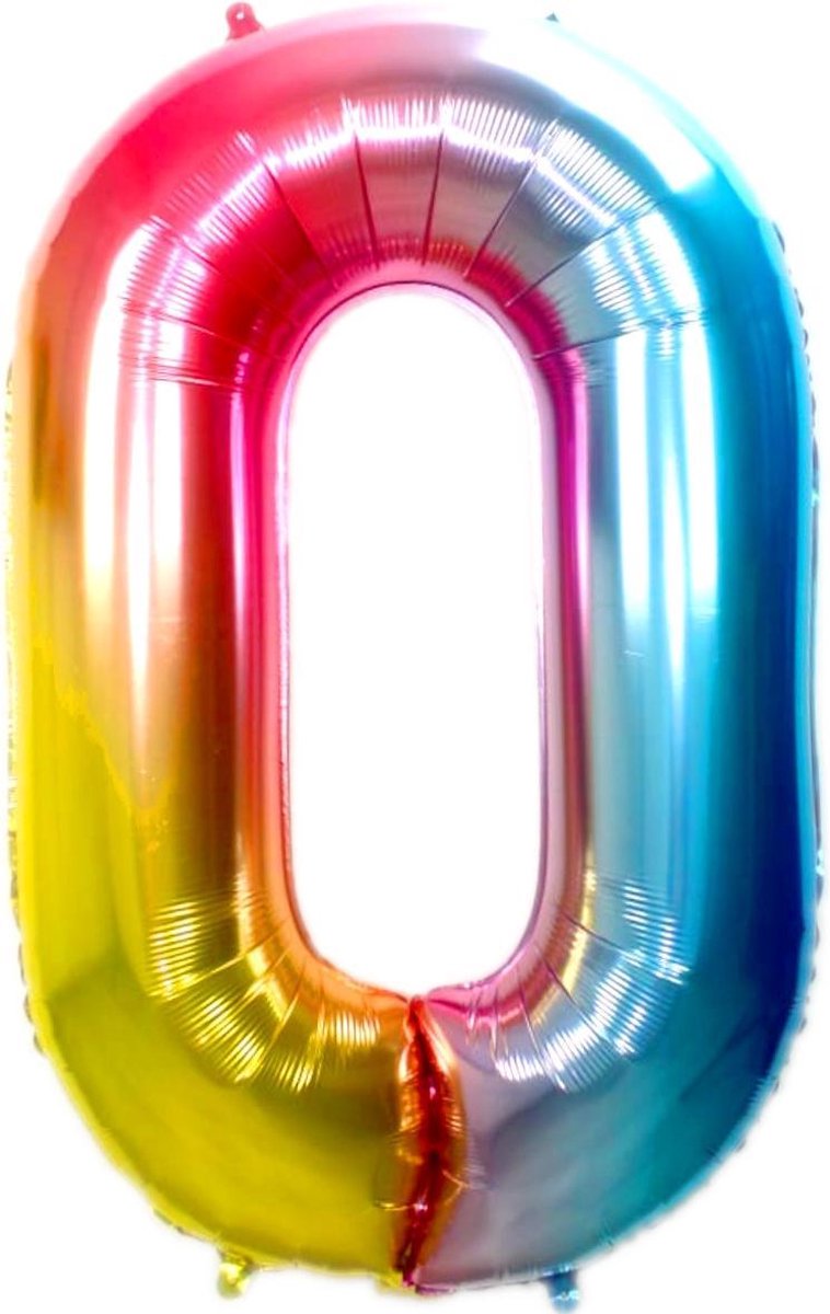Folie Ballon Cijfer 0 Jaar Regenboog 36Cm Verjaardag Folieballon Met Rietje