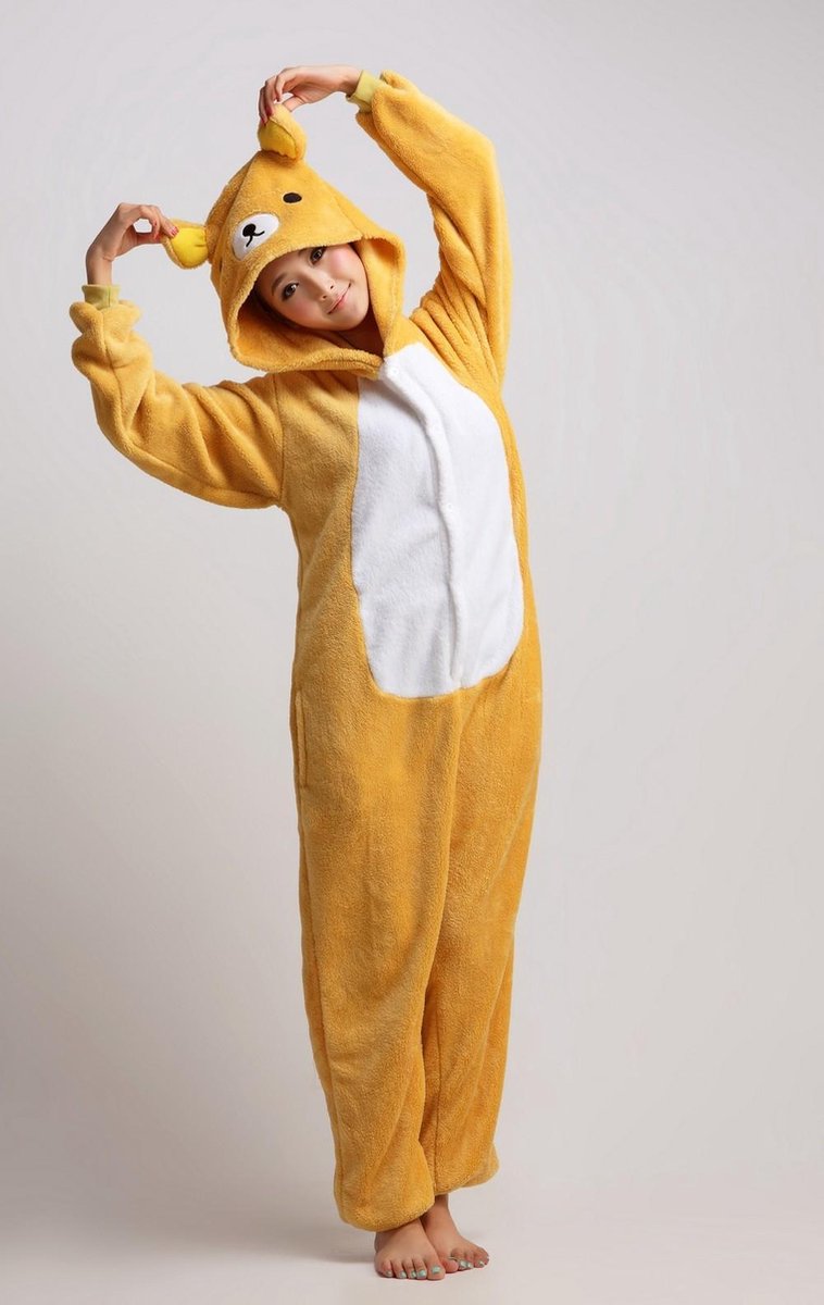 KIMU Onesie Rilakkuma teddybeer pak - maat L-XL - beer kostuum berenpak jumpsuit huispak kigurumi